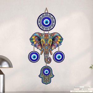 Décoration murale en MDF Œil d'éléphant contre le mauvais œil - Art Vastu Nazar Battu pour l'entrée de la maison, énergie positive - Product Image 3