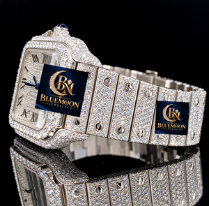 Reloj de Lujo Blue Moon, Estilo Hip Hop, Cuadrado, Bisel con Diamantes, Acero Inoxidable, Cristal de Zafiro, 42mm, Analógico, Fecha, GPS, Alarma - Product Image 3