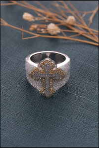 Anillo de cóctel vintage con cruz de diamantes creados en laboratorio, chapado en plata 925, engaste pavé, religioso, unisex, para uso diario - Product Image 4