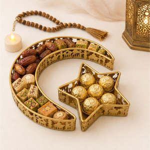 Luxury <b>Gold</b> Moon and Star Shaped <b>Serving</b> <b>Tray</b> Set for Ramadan Kareem Decoration Metal Eid Mubarak Dessert Pastry Platter - Product Image 6