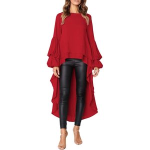 Blusa Informal Personalizada para Mujer, Vestido Tipo Blusa con Mangas Largas Tipo Farol, Cuello Alto, Dobladillo Irregular Asimétrico, Decoración con Cremallera - Product Image 1