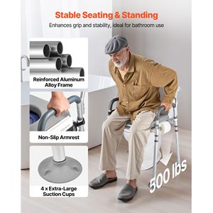 Sedia Comoda da Comodino 4-in-1 Portatile con Capacità di 227 kg, Sedile Rialzato per WC, Schienale Leggero Imbottito Rimovibile - Product Image 1