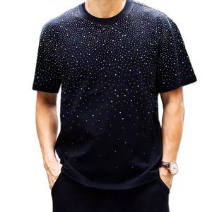 เสื้อยืดผู้ชายสีดำประดับเพชรหรูหรา ระยิบระยับ ทรงโอเวอร์ไซส์ ผ้าถัก 100% คอตตอน แขนสั้น แห้งเร็ว ระบายอากาศได้ดี - Product Image 1