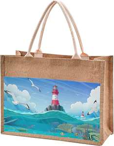 Sacs fourre-tout en toile de jute Paris Dog Tower avec poignées, sacs réutilisables en toile de jute avec fermeture éclair pour les rendez-vous et le travail - Product Image 1