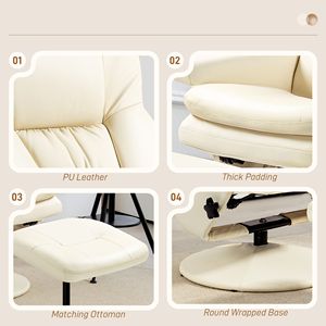 Poltrona Reclinabile Girevole Bianco Crema con Poggiapiedi Imbottito e Base Avvolta, Maniglia di Facile Utilizzo per Soggiorno - Product Image 6