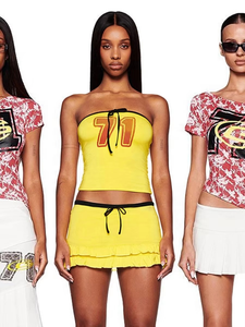 2024 Summer New Arrival Women's Customized Logo Two-Piece Set Short Tops and <b>Mini</b> Skirt with Drawstring Strap Sleeveless Bra - Product Image 6