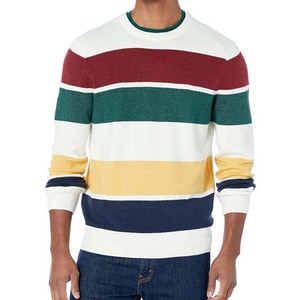 Suéter de Punto con Cuello Redondo a Rayas para Hombre, Corte Regular, Algodón, Ropa Casual de Otoño, Diferentes Colores, Sudaderas Personalizadas - Product Image 6