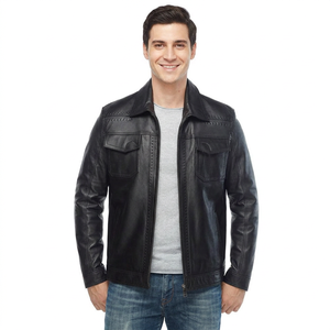 <b>Long</b> Sleeves High Quality Zipper <b>Men</b> Leather <b>Jacket</b> Casual Wear Best Selling Lightweight <b>Men</b> Leather <b>jacket</b> for <b>men</b> - Product Image 6