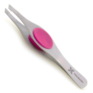 Pinzas para cejas con punta inclinada de belleza profesional KOUNAIN de acero inoxidable con agarre de silicona rosa y acabado de plasma azul brillante - Product Image 5