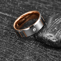 Poya 8mm Hochwertiger Weißer CZ-Stein Inlay Roségold Wolframring mit Abgeschrägten Kanten für Herren Ehering Komfortabler Sitz