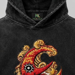 Sudadera con capucha unisex extragrande de algodón negro con lavado ácido, estilo vintage, con cremallera, antiarrugas, de forro polar, con bordado personalizado - Product Image 5