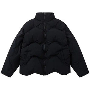 Men's Color Blocking Puffer <b>Jacket</b> Stand Collar <b>Zipper</b> Closure Windproof Casual Style Polyester Wadding Winter Loose Fit - Product Image 3