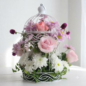 Lanterne décorative vintage en fer forgé faite à la main, marque KHP, porte-bougie en forme de cage à oiseaux, centre de table, parfumée, florale, pour mariage et décoration intérieure - Product Image 1