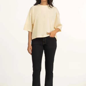 Camiseta Oversize Personalizada para Mujer al por Mayor, Cuello Redondo, Estampado Gráfico, Lisa, de Algodón de Alta Calidad, Informal - Product Image 2