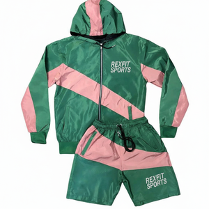 Rexfit Sports Custom Bulk <b>Mens</b> Lightweight Windproof Nylon Jacket and <b>Shorts</b> Set Sports Tracksuit Set Wholesale - Product Image 1