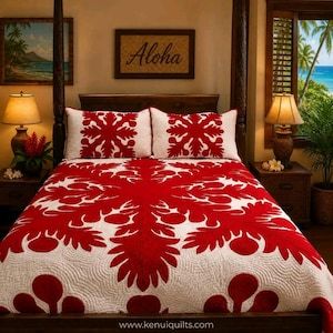 Magnifiques couvre-lits hawaïens vintage indiens faits à la main, écologiques, blancs et rouges, à motifs, 100% coton, pour la maison, l'hôtel, la décoration de la literie - Product Image 3