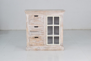 Natural White Distressed Finish Solid Multi-Drawer Cabinet Industrial <b>Sideboard</b> for Home Living Room Dining Farmhouse Wooden - Product Image 4