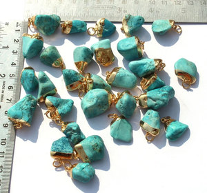 Genuine Natural Turquoise Stone Gold Capped Pendant <b>Raw</b> <b>Crystal</b> Boho Jewelry Charm for Necklace Making - Product Image 1