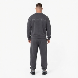 Men <b>Charcoal</b> Gray Sweatshirt <b>Jogger</b> Set Rhinestone Lettering Crewneck Matching Two Piece Tracksuit Streetwear - Product Image 2
