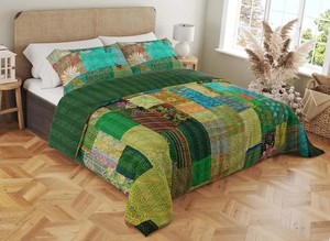 Indian Vintage Patchwork Kantha <b>Bed</b> Cover Handmade Patola Silk Cotton Filled All-Season Bohemian Bedding <b>Throw</b> From Rajasthan - Product Image 5
