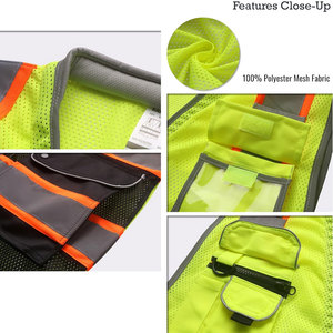 Hi Visibility Breathable Polyester Safety Vest with Reflective Stripes and <b>Multiple</b> Pockets Unisex Workwear - Product Image 5