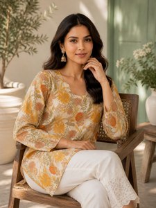 Top-Demanded Long Women's Cotton Rayon Kurti Trendy Floral Printed for <b>Work</b> or Parties Worldwide Supply Available - Product Image 4