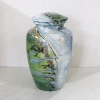 Urne funéraire en métal gravée verte et dorée, style antique américain et européen, pour adultes, pour le stockage des cendres.