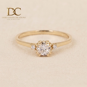 Anillo de Compromiso con Diamante Cultivado en Laboratorio, Certificado IGI, Banda de Eternidad, Oro Amarillo Sólido de 14 Quilates, Corte Redondo Brillante, Estilo Vintage - Product Image 5