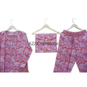 Ensemble pyjama de nuit pour femmes, imprimé floral de luxe, 100% coton respirant et doux, fait main, cadeau pour demoiselle d'honneur - Product Image 4