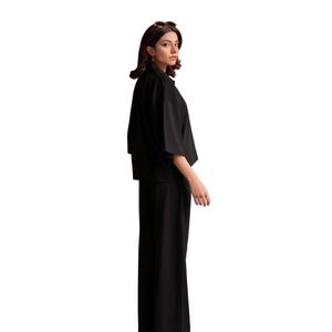 Conjunto de Dos Piezas para Mujer, Color Negro, Top Holgado de Manga Corta, Pantalones Anchos con Rayas Laterales Blancas, Ropa Deportiva Informal, Prendas Personalizadas OEM - Product Image 6