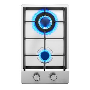 Piano Cottura a Gas Incasso a 2 Fuochi in Acciaio Inox, 12 Pollici, Max 12250 BTU, Convertibile GPL/Gas Naturale, Doppio Combustibile - Product Image 1