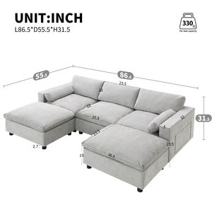 Divano Componibile in Ciniglia 86.5, Set Divano a U 5 Posti con Tasche Portaoggetti, Cuscini, Combinazione Libera, Moderno per Soggiorno - Product Image 2