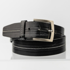 เข็มขัดลำลองหนังพรีเมี่ยมสีดำเย็บสีขาวคุณภาพสูงสำหรับผู้ชายหัวเข็มขัดทองเหลืองชุบนิกเกิลไม่เป็นสนิมทุกขนาด - Product Image 4