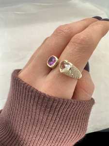 Premium Unheated Blue Sapphire Two Stone <b>Open</b> Cuff <b>Ring</b> Solid Gold Minimalist Designer <b>Ring</b> Unheated Sapphire Twin Stone Adjust - Product Image 4