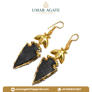 Fashion <b>Real</b> Touch Carved Raw Stone Boho <b>Crystal</b> Lear Quartz Arrowhead Drop Earrings Jewelry for Women Chinese New Year Gift - Product Image 3