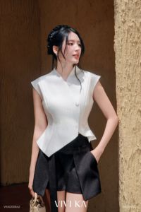 Vivika Women High Waist <b>Black</b> Skorts Asymmetric Hem Sashes Belt Elegant Office Lady Shorts Polyester Spandex JOEL - Product Image 3