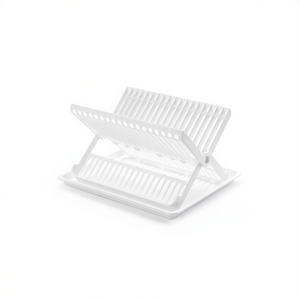 Scolapiatti pieghevole con vassoio per asciugare e riporre i piatti nel lavello della cucina, set bianco e blu - Product Image 2