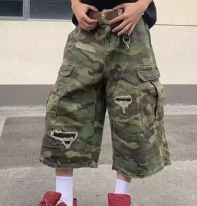 Shorts en jean cargo camouflage pour homme, coupe droite déchirée, décontracté, 7 pouces, style Y2K streetwear vintage, coupe ample, mode été - Product Image 3