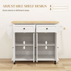 Carrello da Cucina Moderno Bianco Crema su Ruote, Carrello Portatile in Rovere con Piano in Gomma, Porta Spezie, Portasciugamani e Cassetti, Design Portatile - Product Image 5