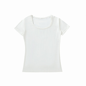 Camiseta Casual de Verano para Mujer, Estilo Dulce, Corte Entallado, Hombros Franceses, 260g, con Logotipo Bordado Personalizado OEM - Product Image 3