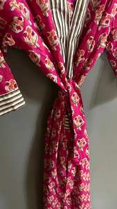 Indian Block Print Floral Cotton Kimono Robe Boho <b>Beach</b> <b>Cover</b> <b>Up</b> For <b>Women</b> - Product Image 3