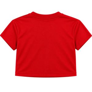 เสื้อยืดครอปผู้หญิงสีแดง PDK ปักลายตัวอักษรกรีกสีทอง โลโก้ 1923 ดีไซน์คอกลม แขนสั้น เสื้อลำลองแฟชั่นสำหรับผู้หญิง - Product Image 5