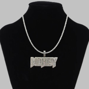 Luxury Money <b>Letter</b> Pendant 925 Silver Moissanite <b>Cushion</b> Cut Channel Setting Hiphop Men's Charm Party Pendant - Product Image 1