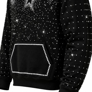 Sudadera con capucha para hombre, estilo urbano, informal, de manga larga, a la moda, para invierno, con pedrería. - Product Image 5