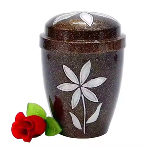 Urna Funeraria Internacional Falah, Estilo Clásico Forestal Marrón Plateado con Grabado de Flores, para Cenizas de Adultos - Product Image 4