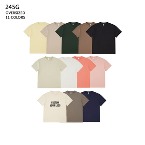 เสื้อยืดโอเวอร์ไซส์ผ้าคอตตอนหนาน้ำหนัก 245 กรัม ทรงหลวม พิมพ์ลายทางการ แขนสั้น ไซส์ใหญ่ สำหรับผู้ชายและผู้หญิง - Product Image 1