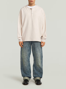 Men Oversized Knitted <b>Henley</b> Sweatshirt Solid Color Button Up Collar Casual <b>Long</b> <b>Sleeve</b> Autumn Wear - Product Image 2