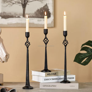 Black Cast Iron Tall Candlestick <b>Holder</b> for <b>Taper</b> <b>Candles</b> Vintage Home Dinner Table Decor With Elegant <b>Candle</b> Jar - Product Image 5