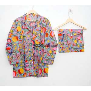 Ensemble de pyjama pour demoiselle d'honneur en coton 100% doux, respirant, à séchage rapide, imprimé floral, manches courtes, taille élastique, longueur intégrale, style indien - Product Image 6