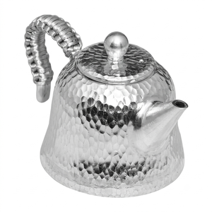 Silver Finished Metal Tea Kettle With Lid And Handle For Kitchen Dining Table Use Handmade <b>Teapot</b> On Sale - Product Image 1